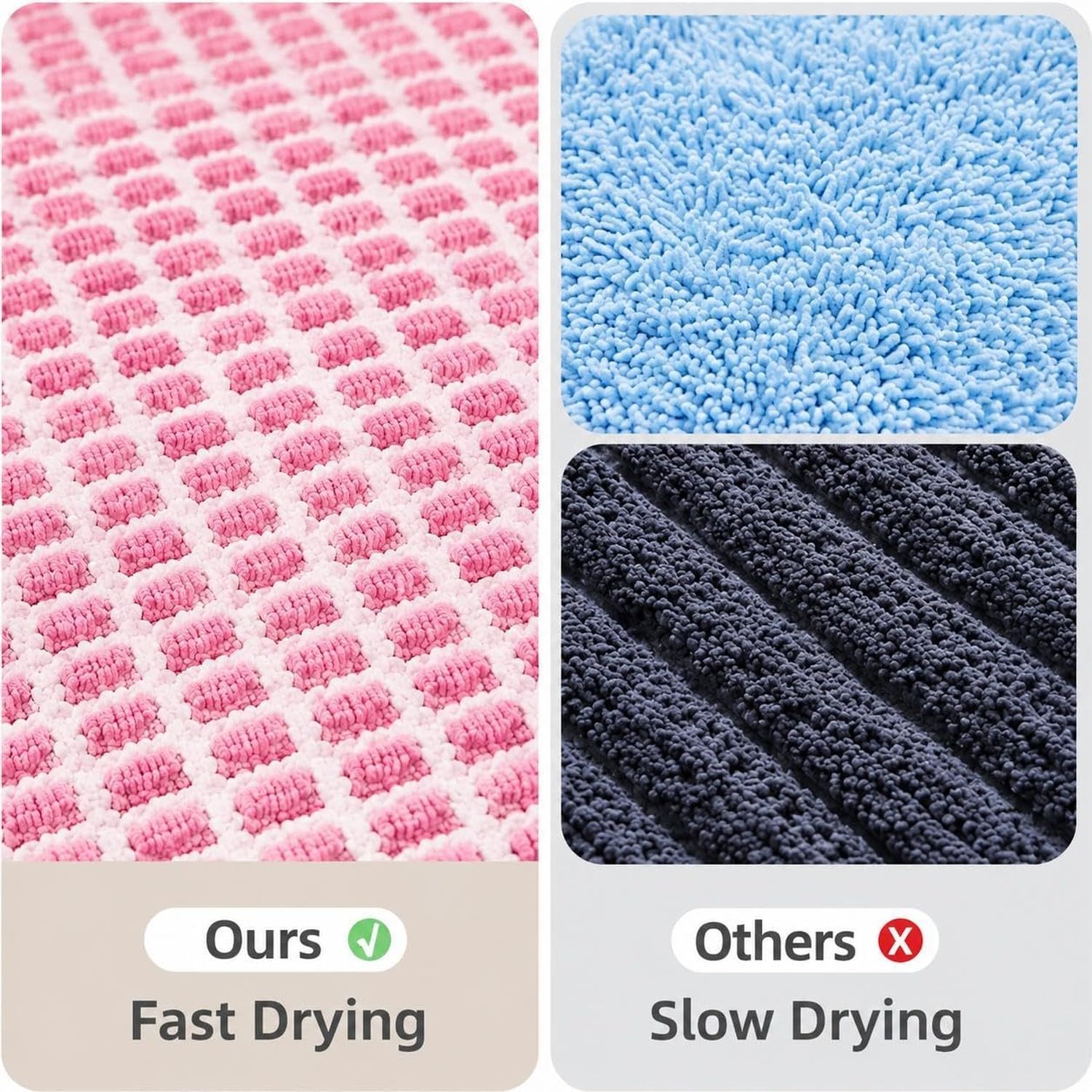 Alfombra de baño gofrada mejorada ultrasuave, súper absorbente y antideslizante con borlas, bordes ribeteados, lavable a máquina, con Base de goma para baño, co, Rosa, 46x76 cm (Rettangolare)