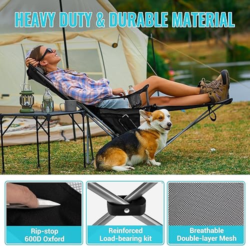 Miniatura 6 de #WEJOY Silla de camping reclinable 2 en 1 con reposapiés para adultos, silla plegable con respaldo ajustable, sillas de campamento ligeras, sillas