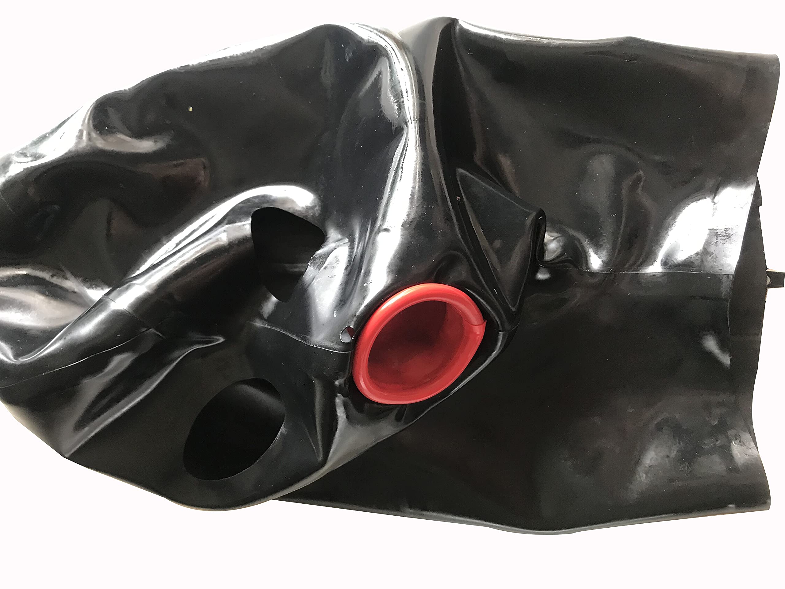 MFMYEE Masque en latex avec cache-bouche rouge intégré, masque de bondage pour jeux de rôle SM et coiffe d'Halloween (fermeture éclair au dos). (M)