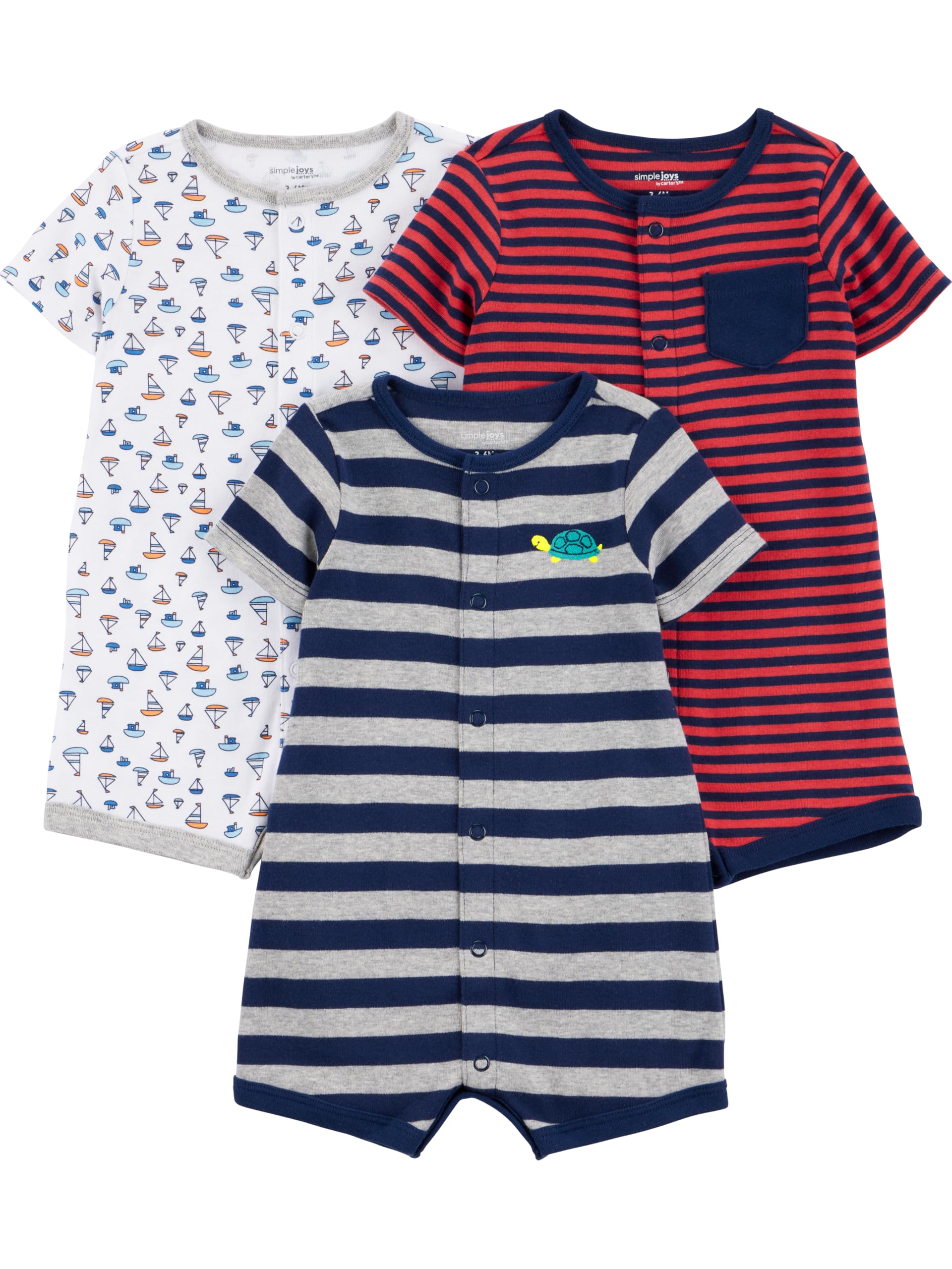 Simple Joys by Carter's Baby Boys Baby Boys' 3-Pack Snap-Up Romper Rompers