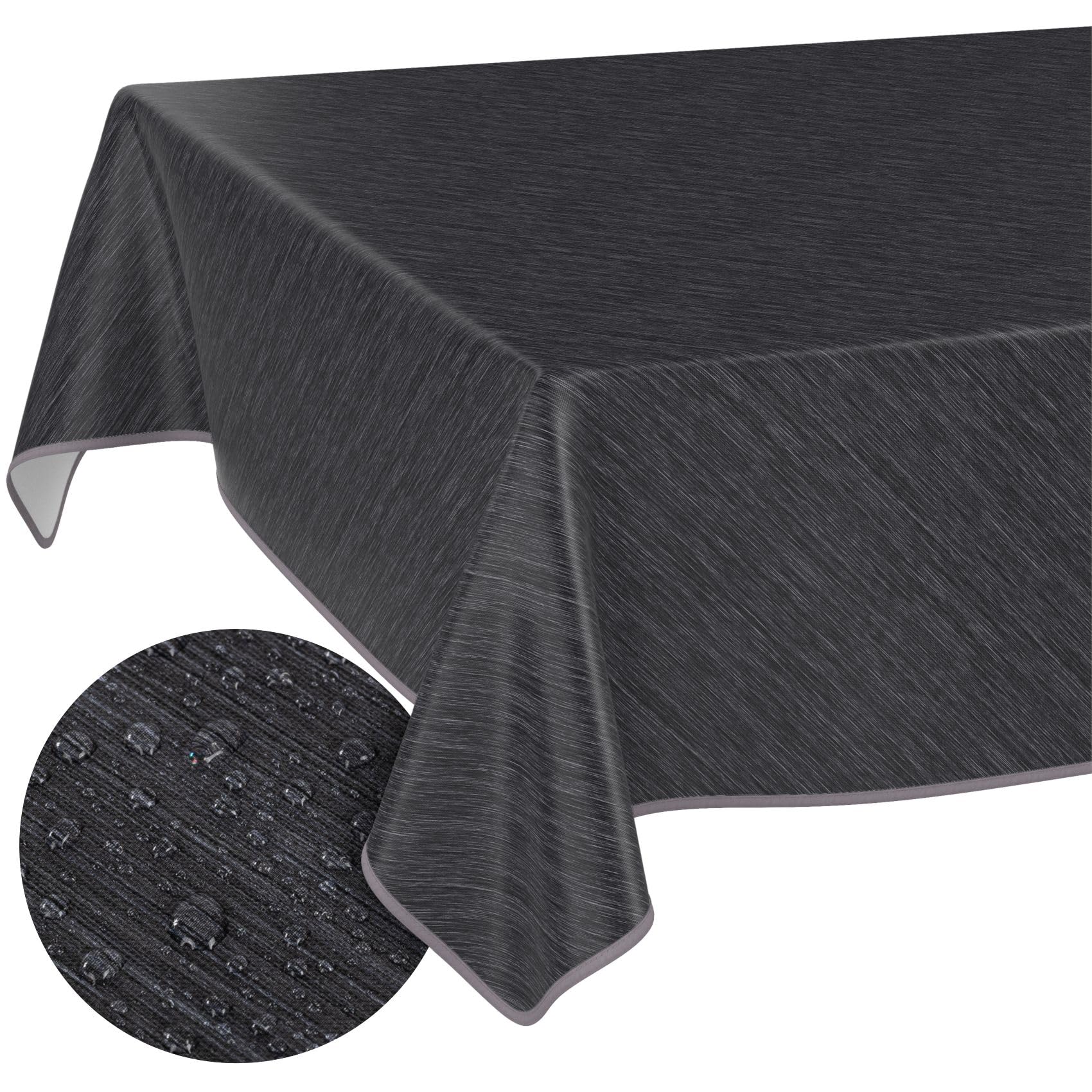 Washable Oilcloth Tablecloth Garden Tablecloth Linen Look Easy Care Water-Repellent 240 x 140 cm (Rectangular) Anthracite with Hem