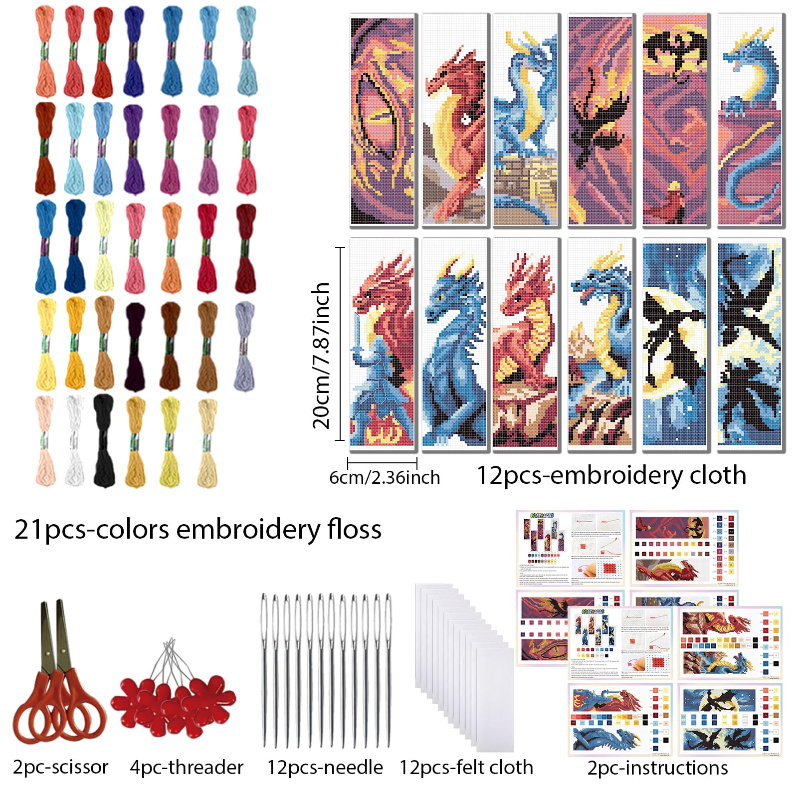 FREEBLOSS Dragon Bookmark Kit - Cross Stitch Embroidery -2 FREEBLOSS Dragon Bookmark Kit - Cross Stitch Embroidery -2