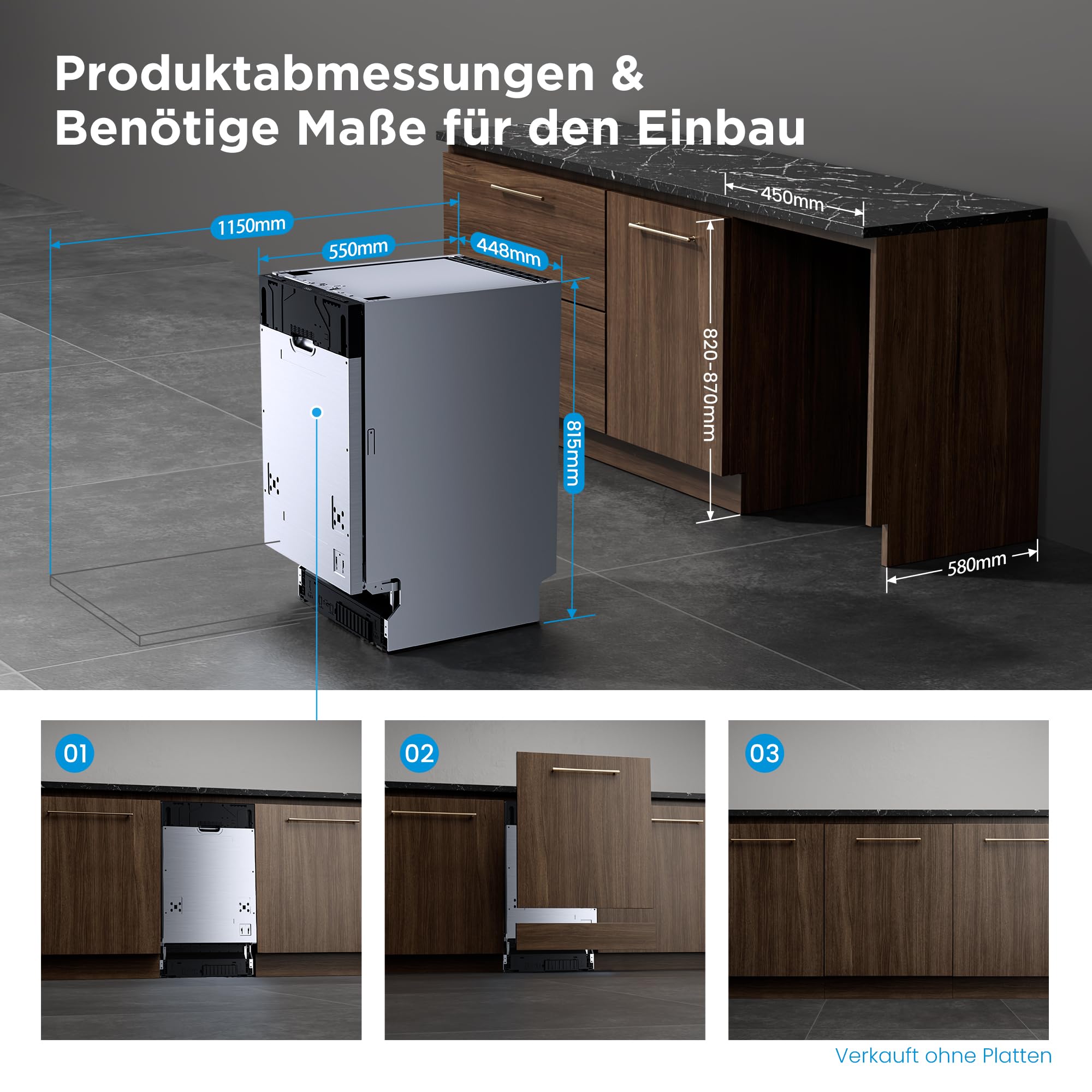 Midea Geschirrspüler 45 cm Vollintegrierbar 10 Maßgedecke B-Klasse Auto Open Ion Dishfresh HygieneCare+ 42dB Spülmaschine Home Connect