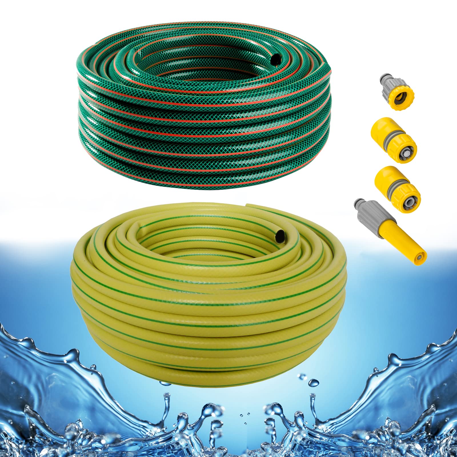 Gartenschlauch Wasserschlauch 3/4 Zoll 20m 30m 50m 4-teiliges Anschluss-Set Gelb Grün Schlauch (3/4 Zoll, 50m, Grün)