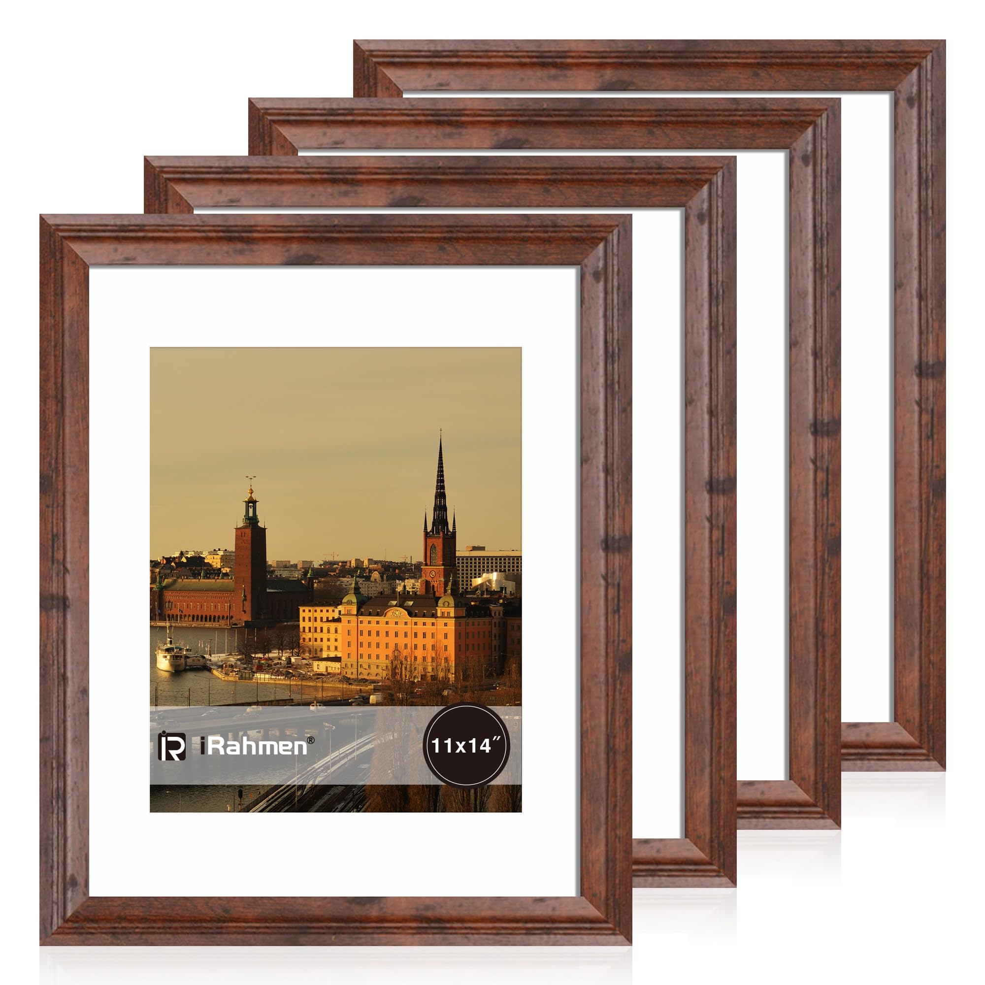 iRahmen 11x14 Vintage Picture Frame with Mat 8x10 (Set of 4)