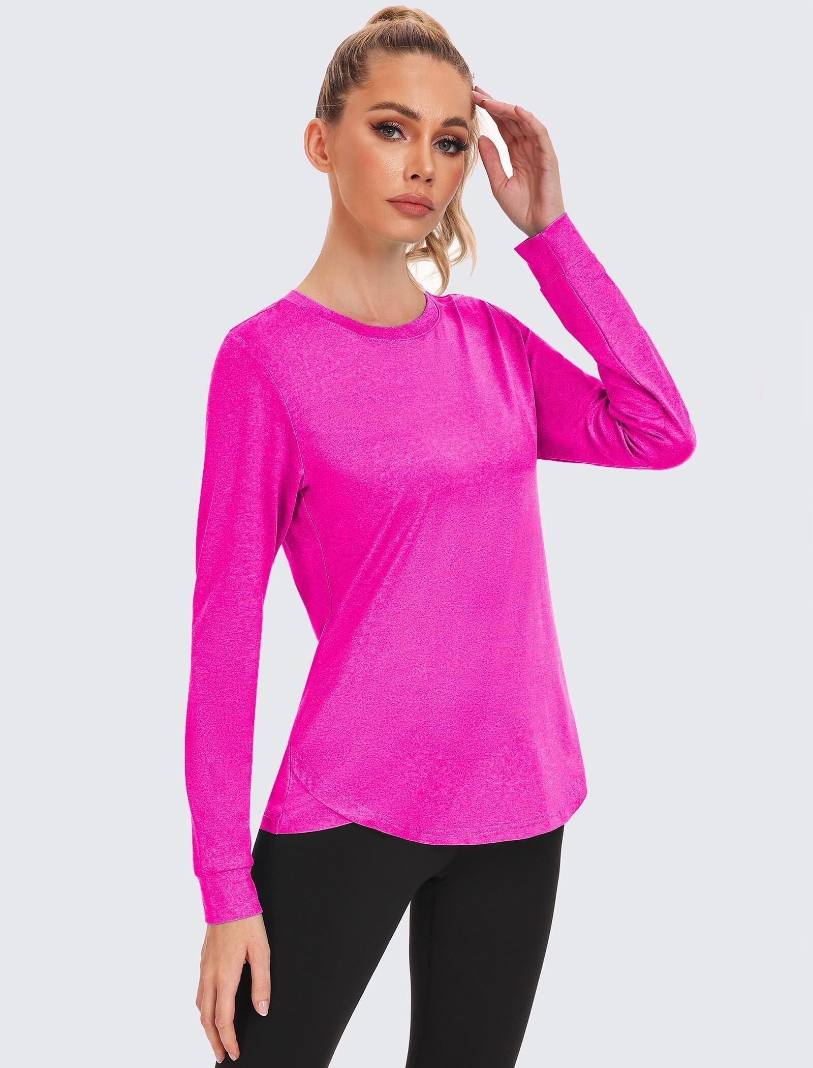 Vantor Damskie koszulki na siłownię T-shirt sportowy z długim rękawem UPF 50+ Ochrona UV Top do jogi do biegania Topy z okrągłym dekoltem Luźny krój do ćwiczeń