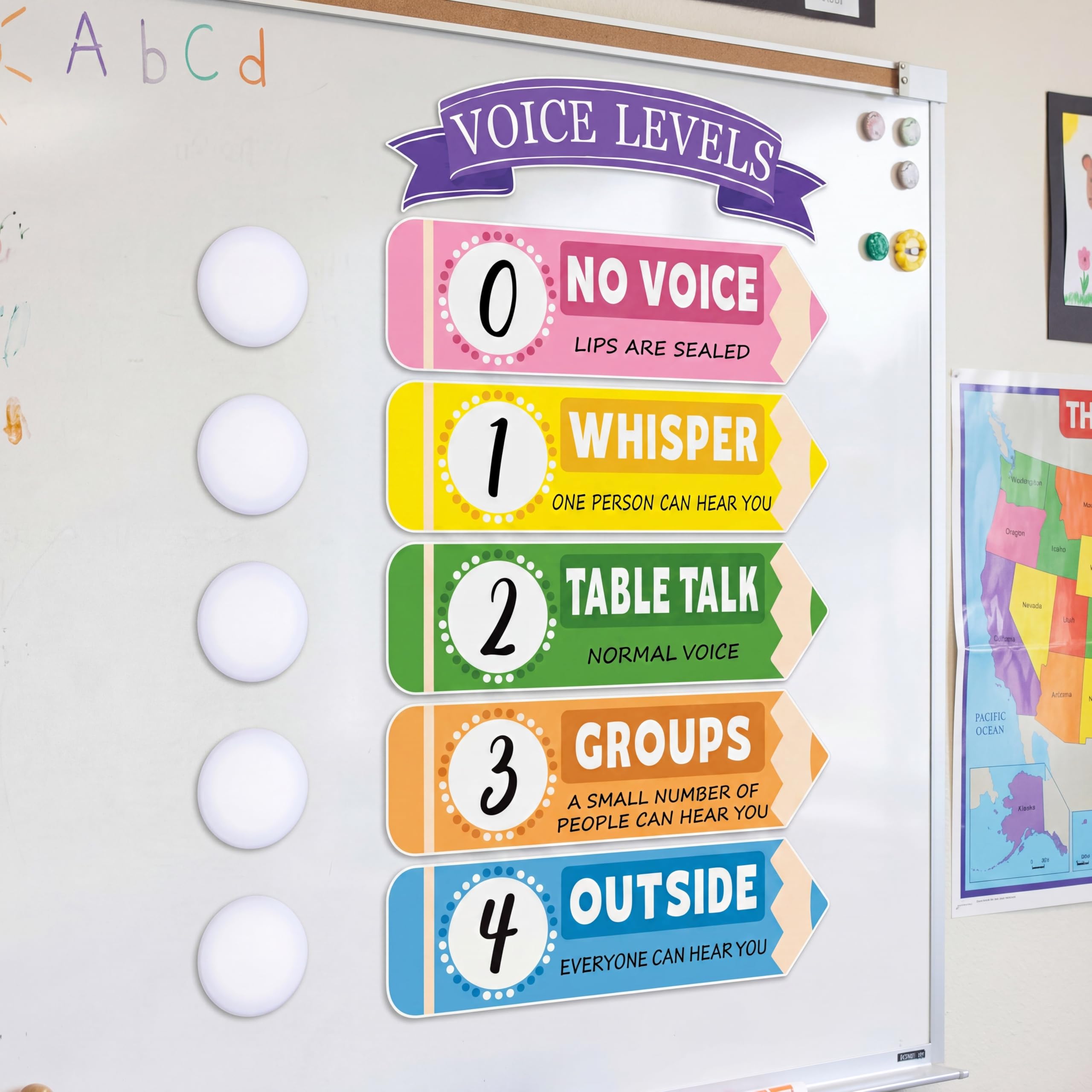 Affiches autocollantes à LED tableau vocal enseignant crayons de volume