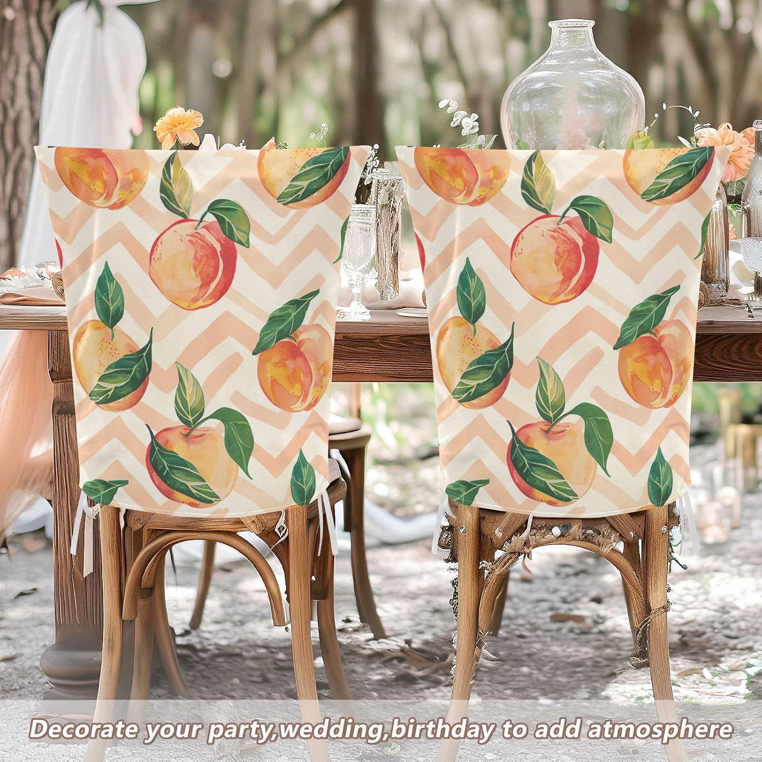 ALAZA Peaches Zigzag Geometric Chair Back Cover Set of 6, Washable Reusable Removable Chair Slipcovers Decorative Chair Cover for Home Kitchen Wedding Party