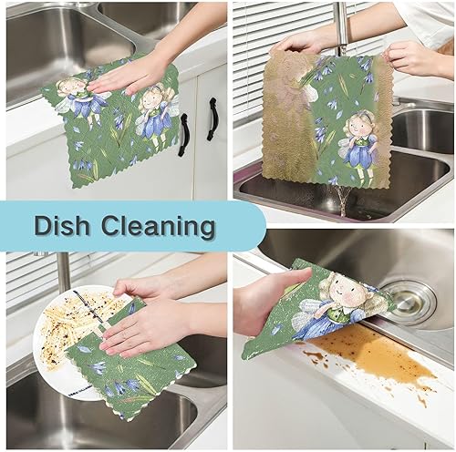 Miniatura 2 de Juego de 6 toallas de cocina decorativas de algodón con diseño de hadas de acuarela para jardín, juego de 6 paños de limpieza para restaurante y café