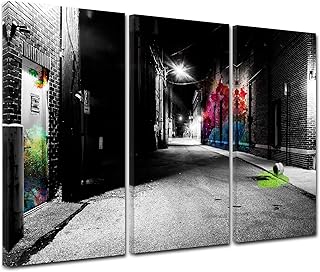 DECLINA - Quadro decorativo, decorazione da parete, soggiorno, stampa su tela, trittico, moderno, arte di rue by Night, multicolore, 90 x 60 cm