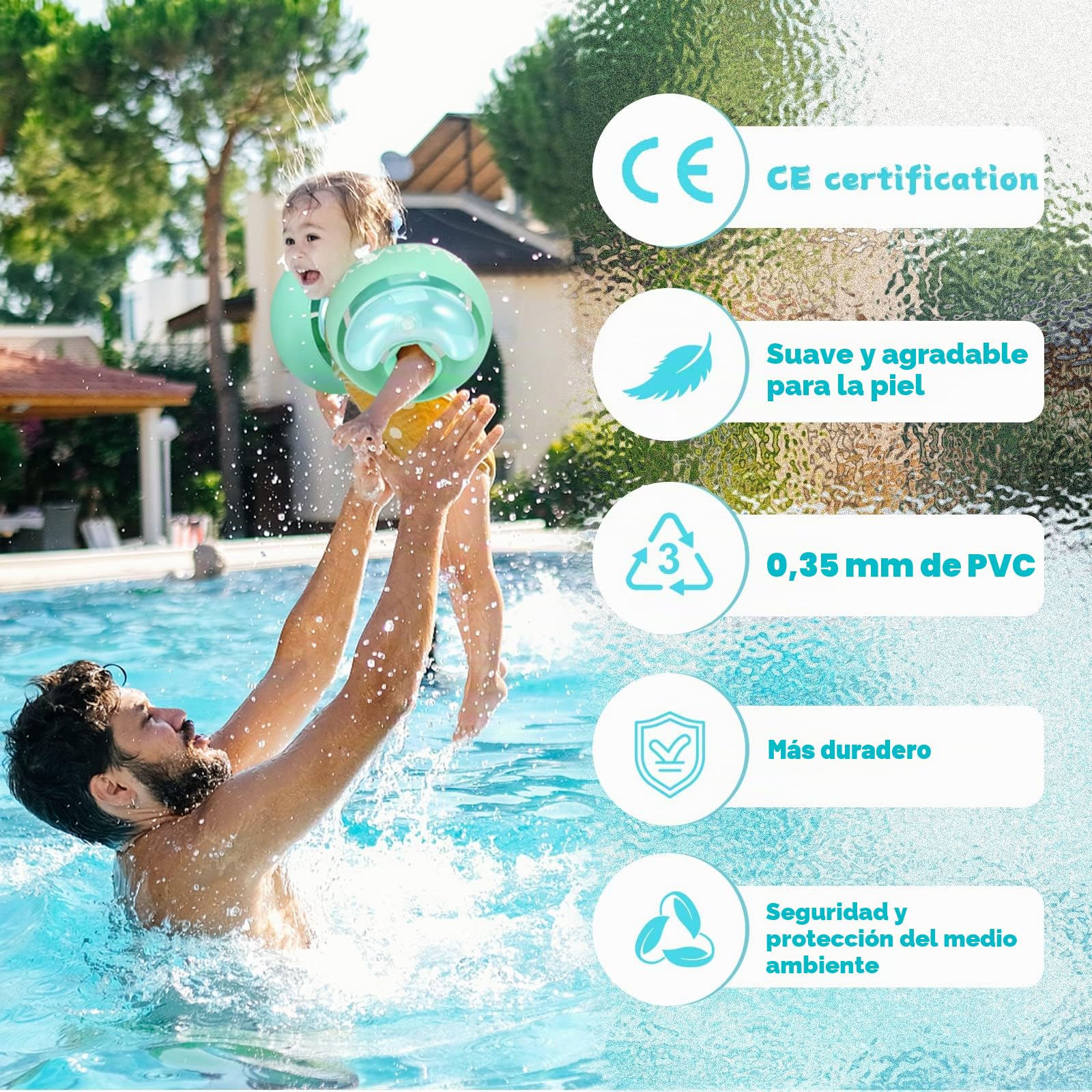 WYRIAZA Manguitos Piscina Niño, Manguitos Bebe 1-6 Años, 6-20Kgs| Manguitos con 3 Airbags Independientes Verde