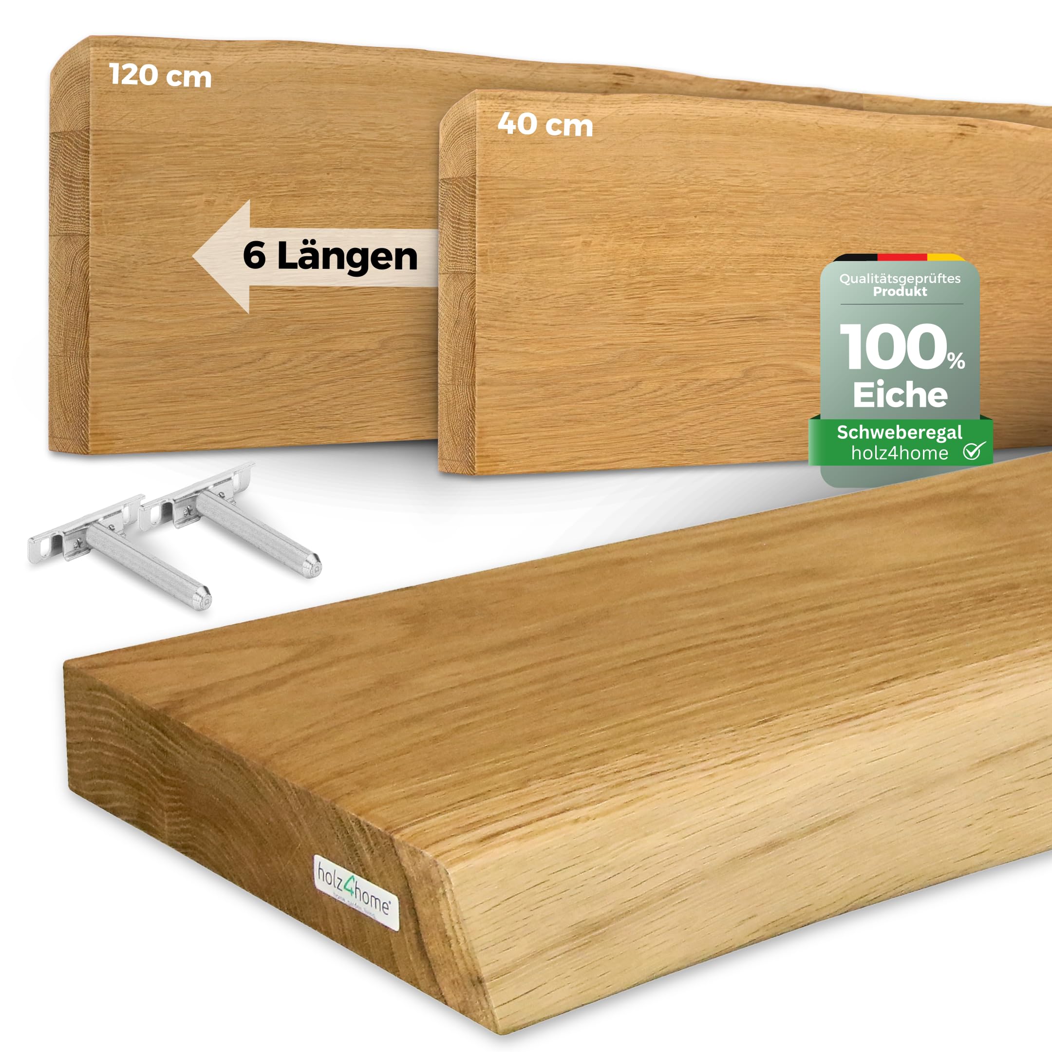 holz4home Wandregal mit Baumkante – 40 cm Länge, Natur Geölt