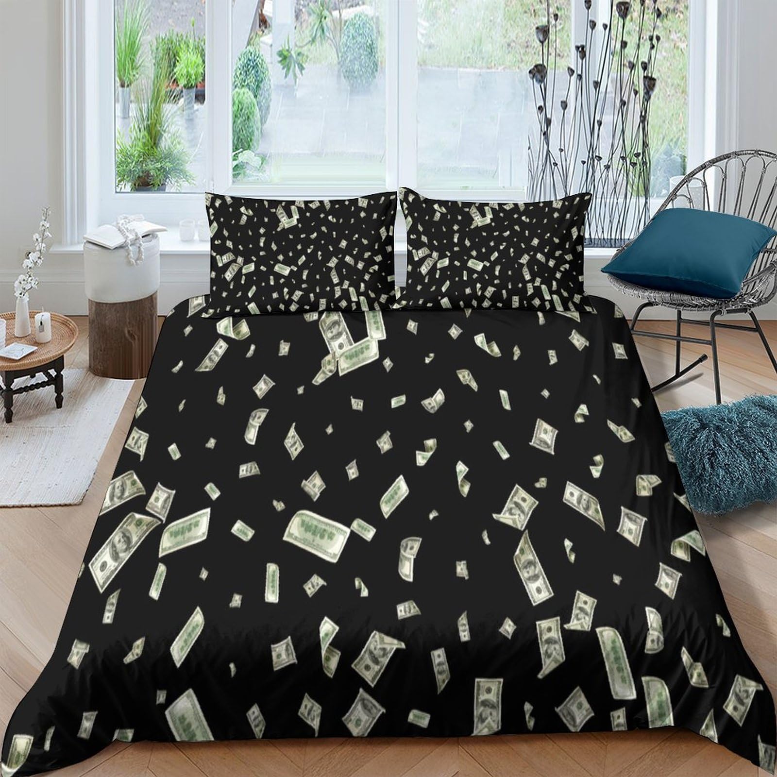 Ctjqhvkz Style-6 3D Printed Money Pattern Fitted Sheet Microfiber Soft Black Dollar Bill Bed Cover For Bedroom Guest Room Dorm Mattress Protection Decor Single（135X200cm）