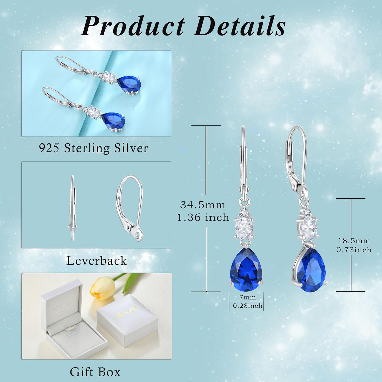 Teardrop Leverback Earrings 925 Sterling Silver Oval Dangle Drop Earrings Birthstone Jewelry Gifts for Women - Image 6