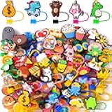 ywevyezc 50Pcs Different Straw Cover Caps for Tumblers, Cute Dringking Toppers,10mm Dust-Proof Reusable Bulk PVC Straw Protector for Party Gifts