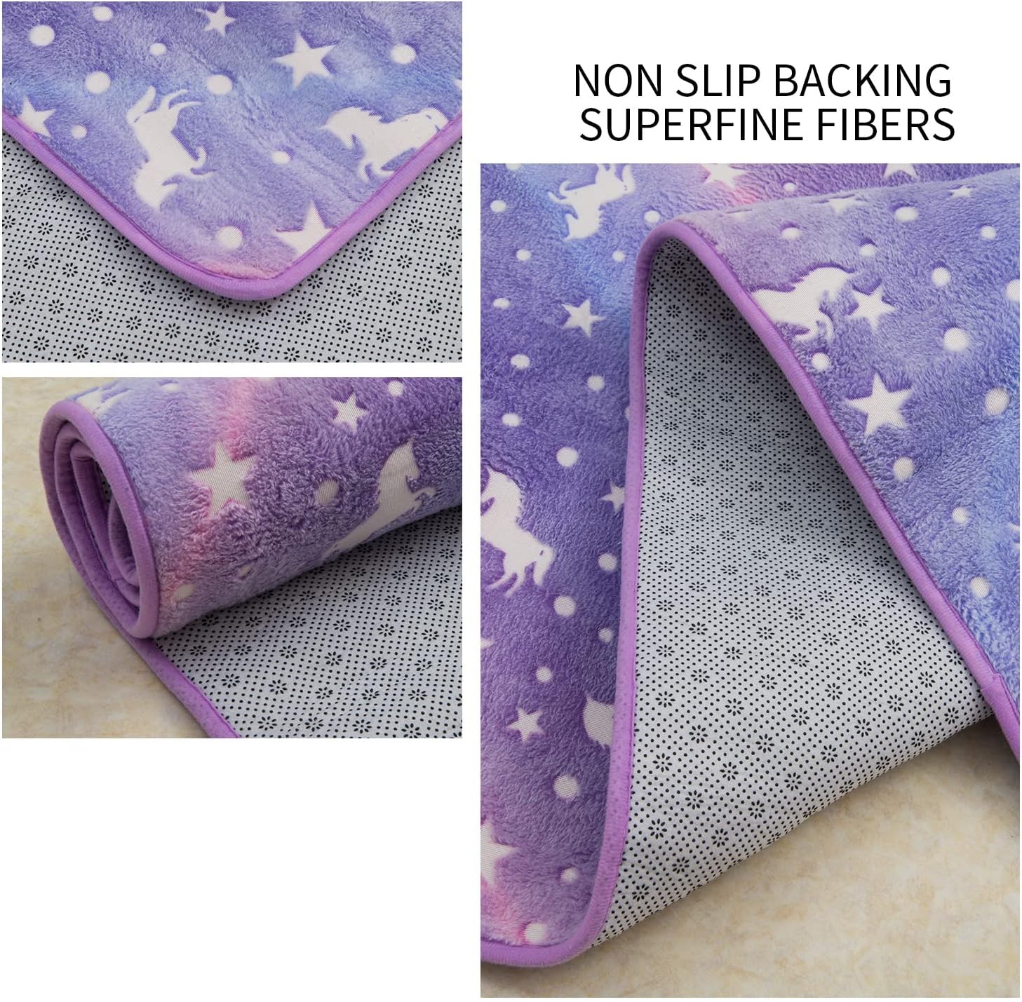 QH Purple Seamless Unicorn Pattern Glow in The Dark Area Rug Area Rug for Living Room Bedroom Kids Room Size 5'x6'