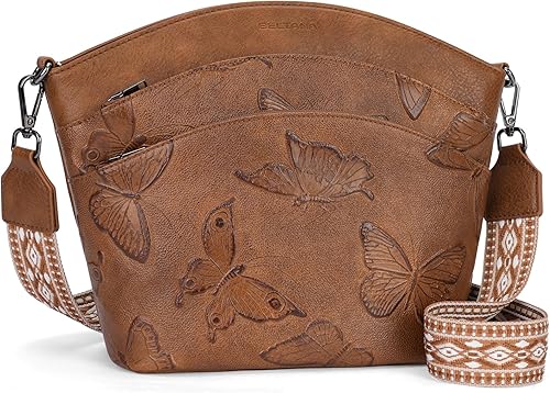 Vista 8 de BELTANA Bolsos cruzados para mujer, bolso cruzado mediano con múltiples bolsillos, correa ajustable, diseño de mariposa Zipper Pockets, Adjustable