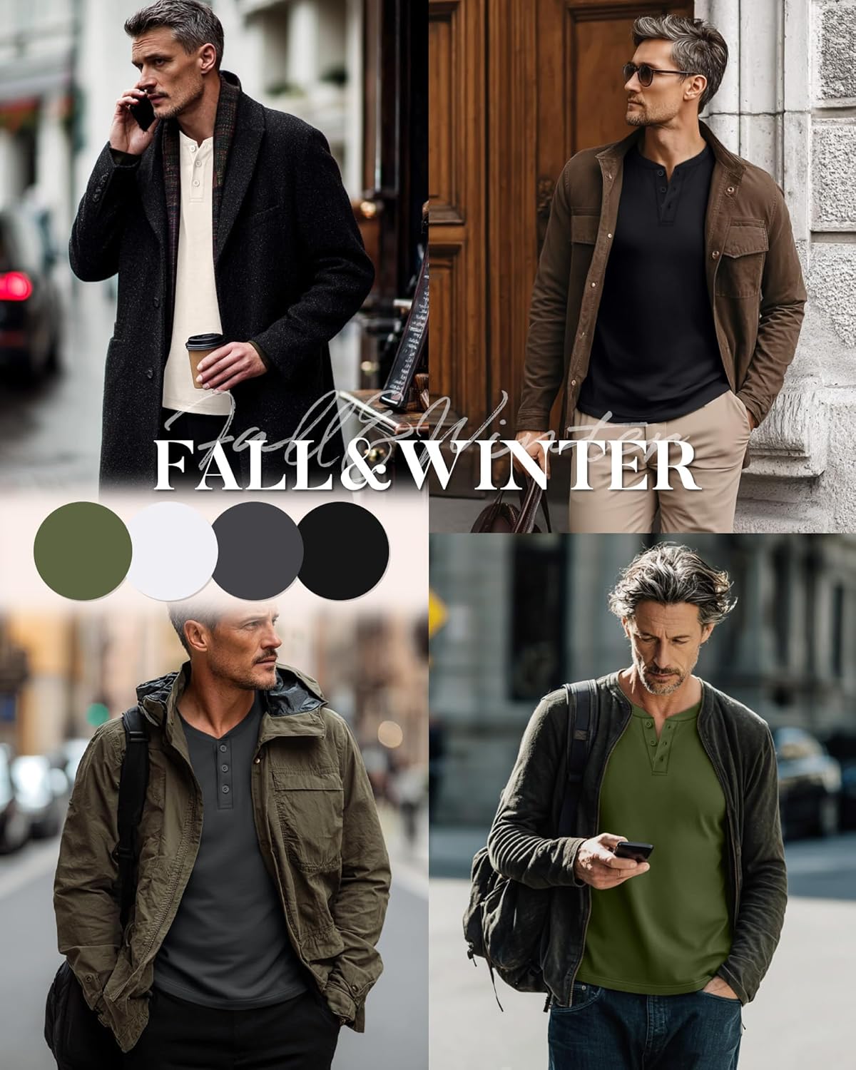 4 Pack Men's Big and Tall Henley T-Shirts, Long Sleeve Loose Fit Button Tees Plus Size Casual Basic Fall Shirts - Image 2