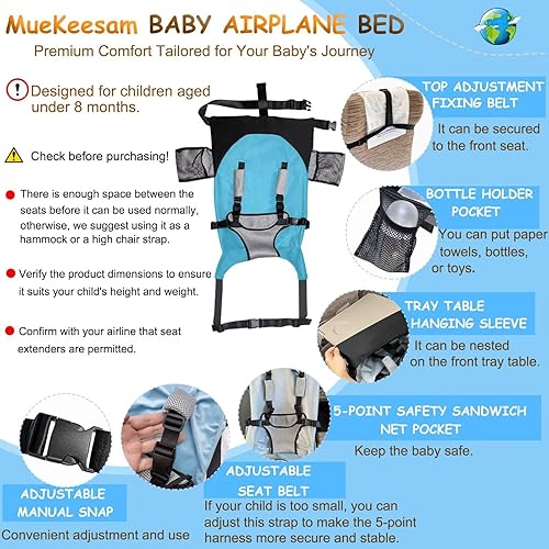 Miniatura 4 de Cama de avión para bebé, artículos esenciales de viaje para bebé, asiento de avión, extensor de reposapiés portátil imprescindible para bebés de 1 a