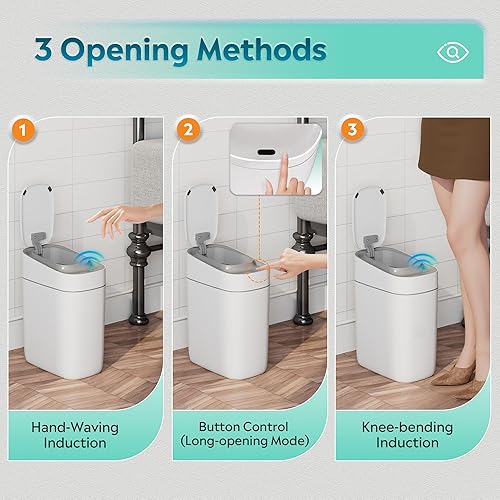 Miniatura 5 de WLIVE - Cubo de basura automático para baño con tapa, 9L/2.4 galones, sensor de movimiento + adsorción automática, cubo de basura inteligente