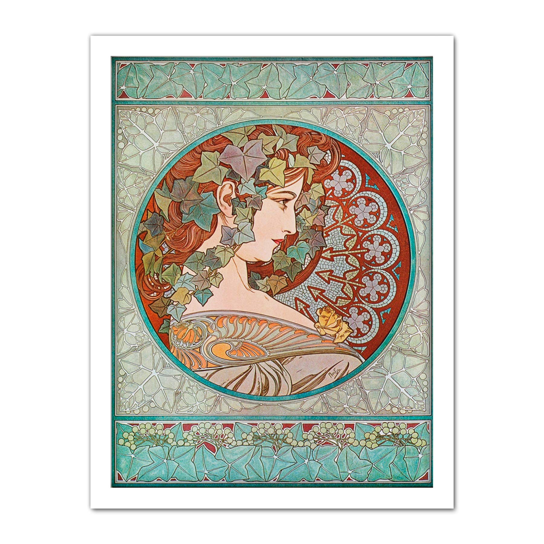 Wee Blue Coo Mucha Laurel 1901 Artwork Framed Wall Art Print 18X24 Inch