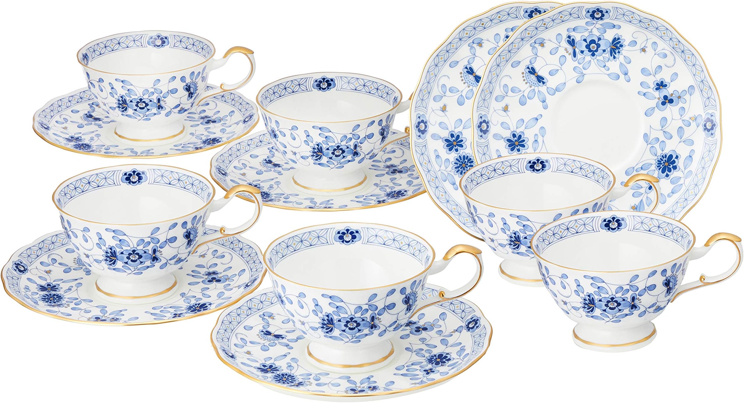 Narumi 9682-6720 Cup Saucer Set, Milan, Blue, 7.5 fl oz (210 cc), Set of 6, Tea, Made in Japan