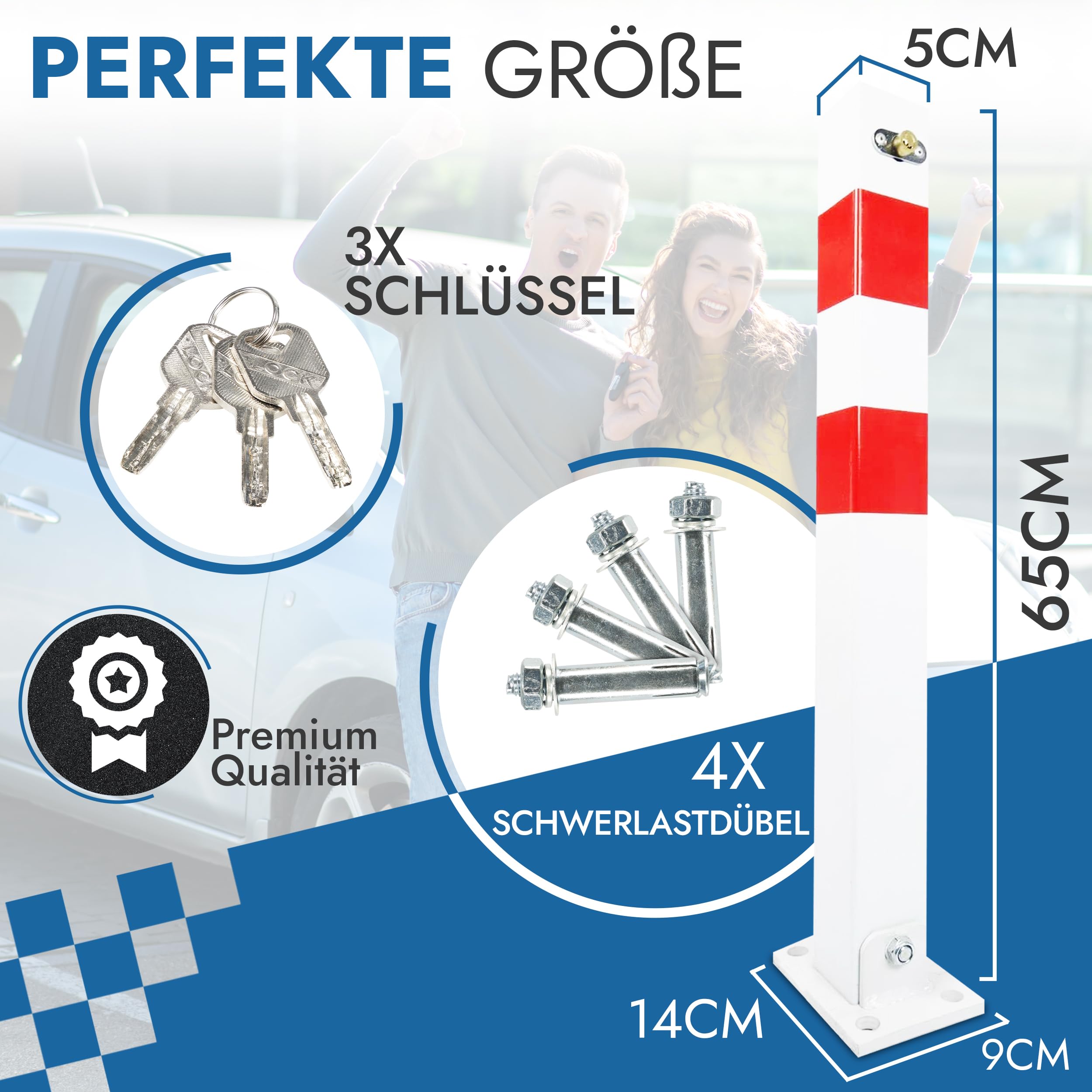 2 Stück HSM Parkpfosten Absperrpfosten Poller klappbar 65 cm Sperrpfosten Parkplatzsperre Wegsperren Klapppfosten Parkwatch Barrierepfosten