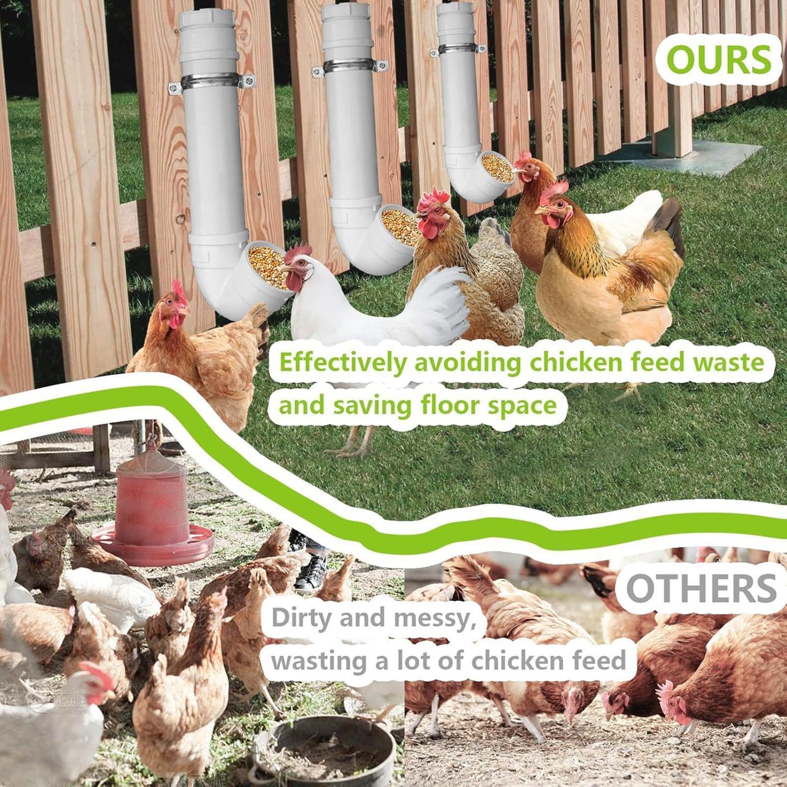 PVC Pipe Chicken Feeder Automatischer Geflügel Nagersicher Hängender
