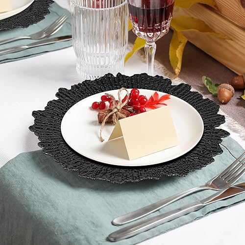 Miniatura 5 de Juego de 32 platos de carga, cargadores de arrecife para mesa de comedor, bandeja de servir, platos decorativos de plástico floral para mesa de