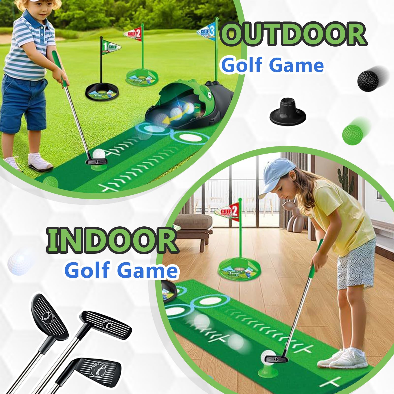 Zestaw do mini golfa dla dzieci, mini golf do domu, mata do gry w golfa, mini golf z piłkami i klubem golfowym, prezent dla dziewcząt, chłopców i entuzjastów golfa
