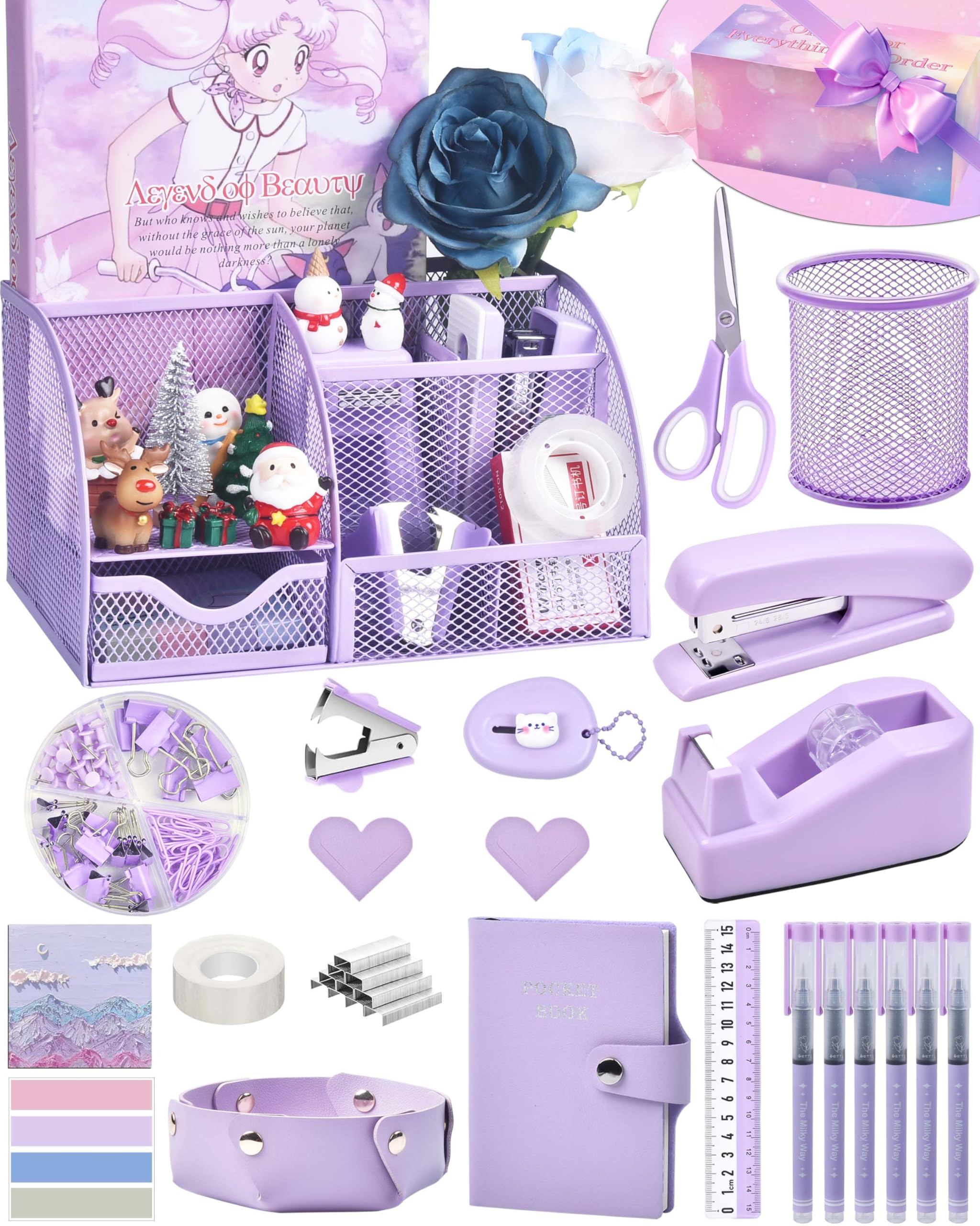 LXEVIHK 26-Piece Purple Desk Set