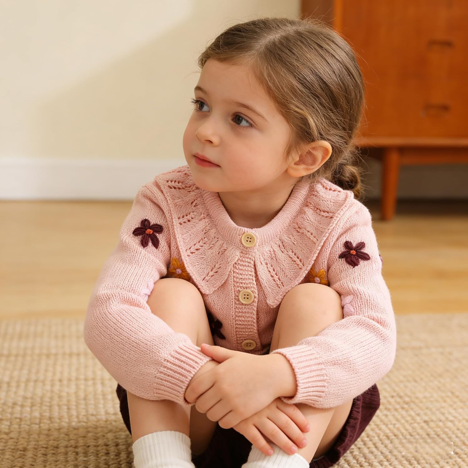 Toddler Baby Girl Cardigan Sweater Cute 3D Flower Design Long Sleeve Infant Fall Clothes Knitted Tops - Image 3