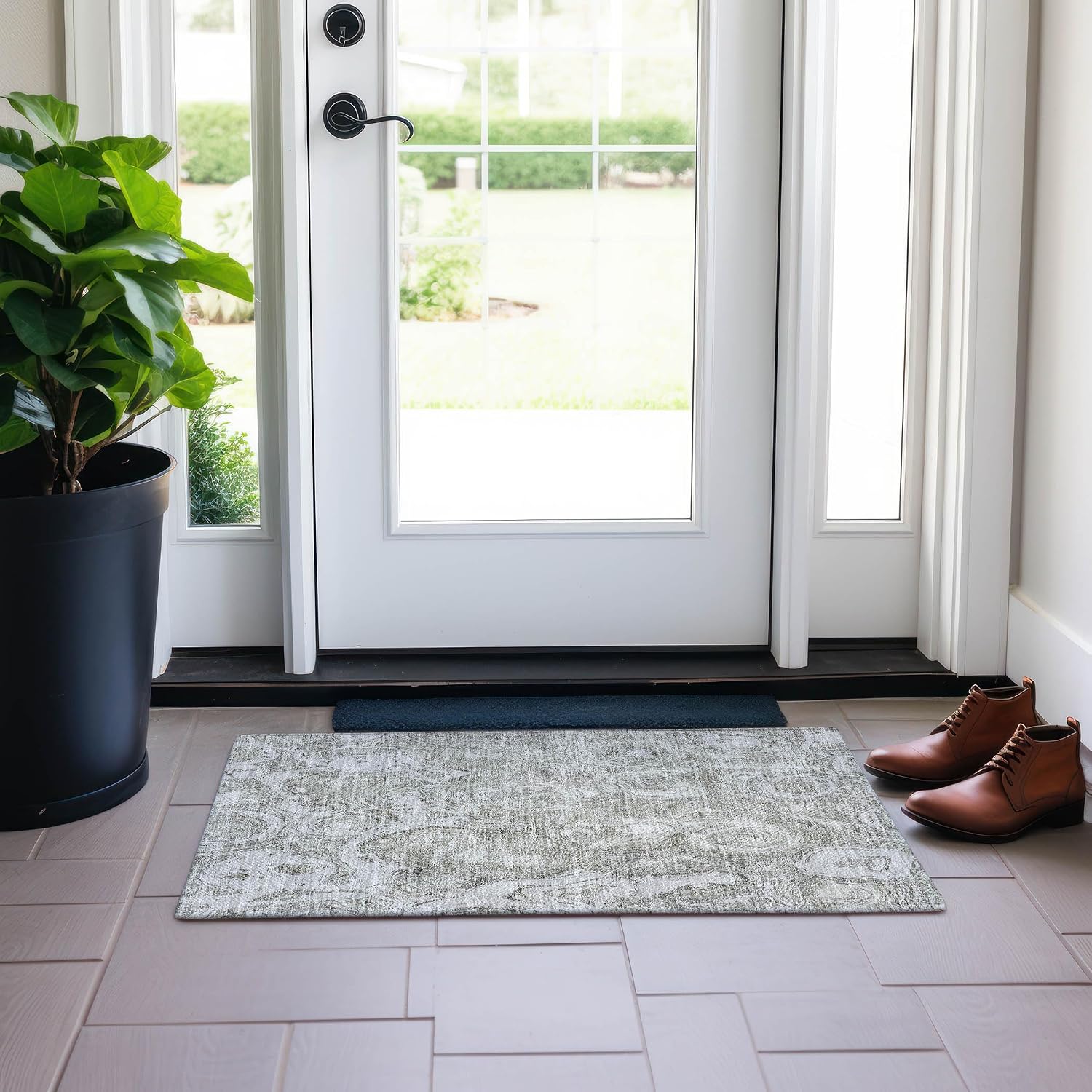 Addison Rugs Chantille ACN579 Ivory 1'8" x 2'6" Indoor Outdoor Area Rug, Easy Clean, Machine Washable, Non Shedding, Bedroom, Living Room, Dining Room, Kitchen, Patio Rug