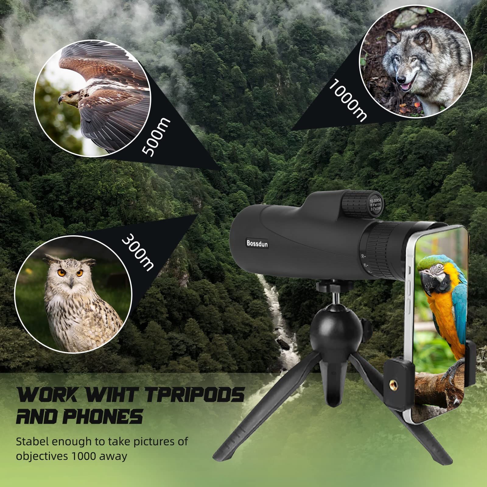 BOSSDUN Monocular Telescope, 30x50 HD High Power Zoom