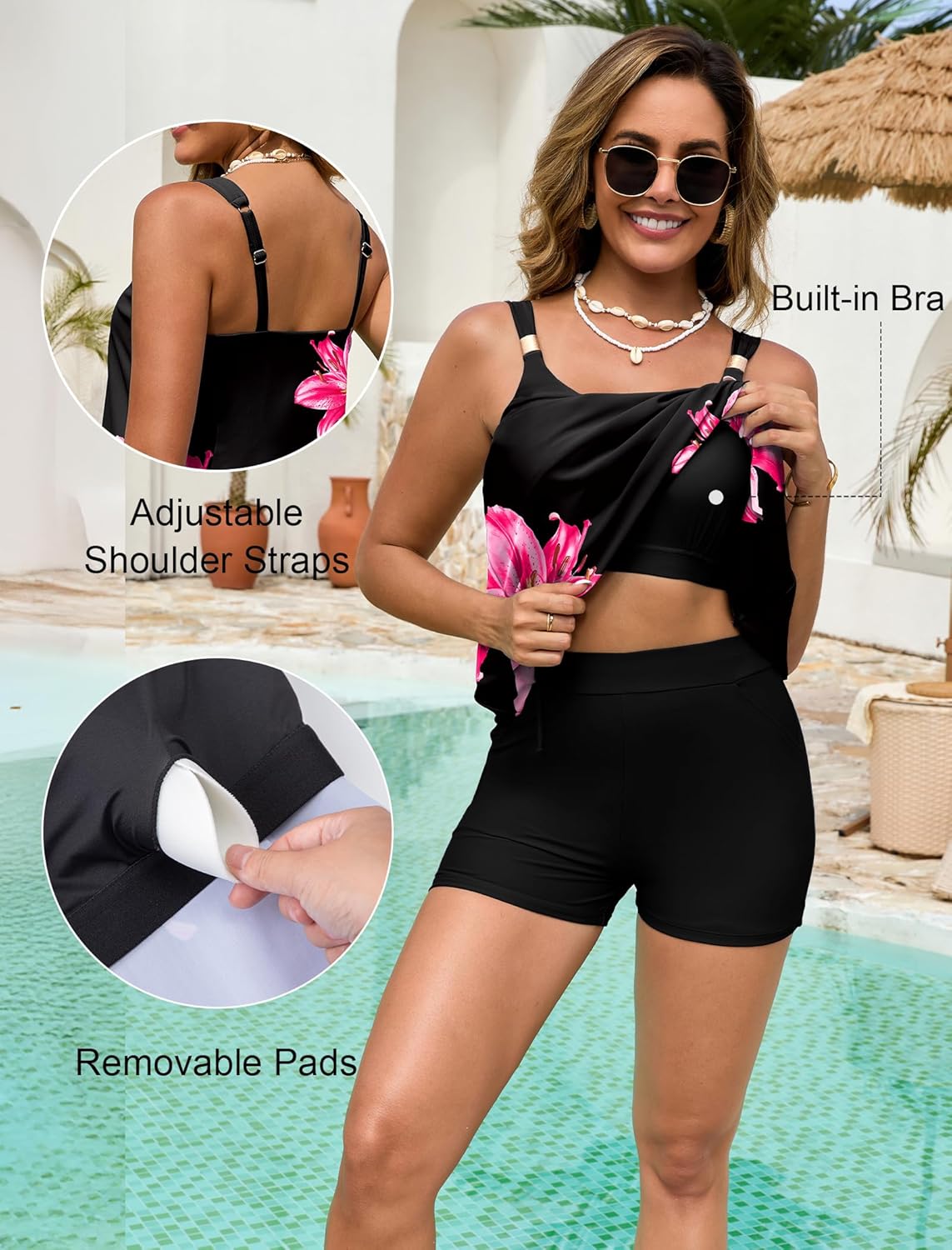 Arolina Womens Two Piece Swimsuit Ruffle High Waisted Tankinis Flowy Bathing Suit Modest Swimwear with Pockets (S-26W) - Image 3