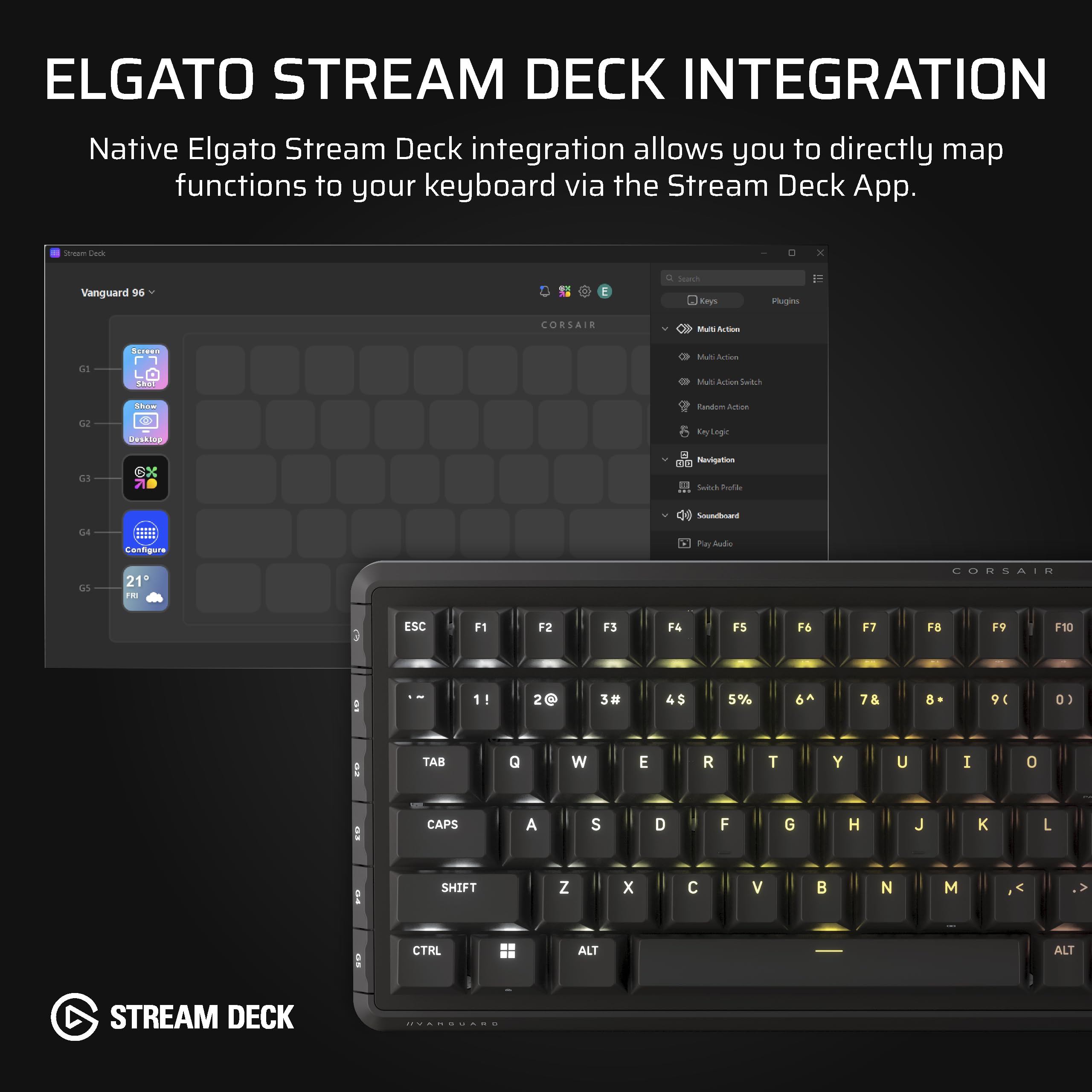 Corsair VANGUARD 96 Wired Mechanical Gaming Keyboard – 96% Layout, MLX Plasma Linear Switches, 8000Hz Polling, LCD Display, Virtual Stream Deck, G-Keys, SOCD Flashtap, QWERTY UK – Black — view 9