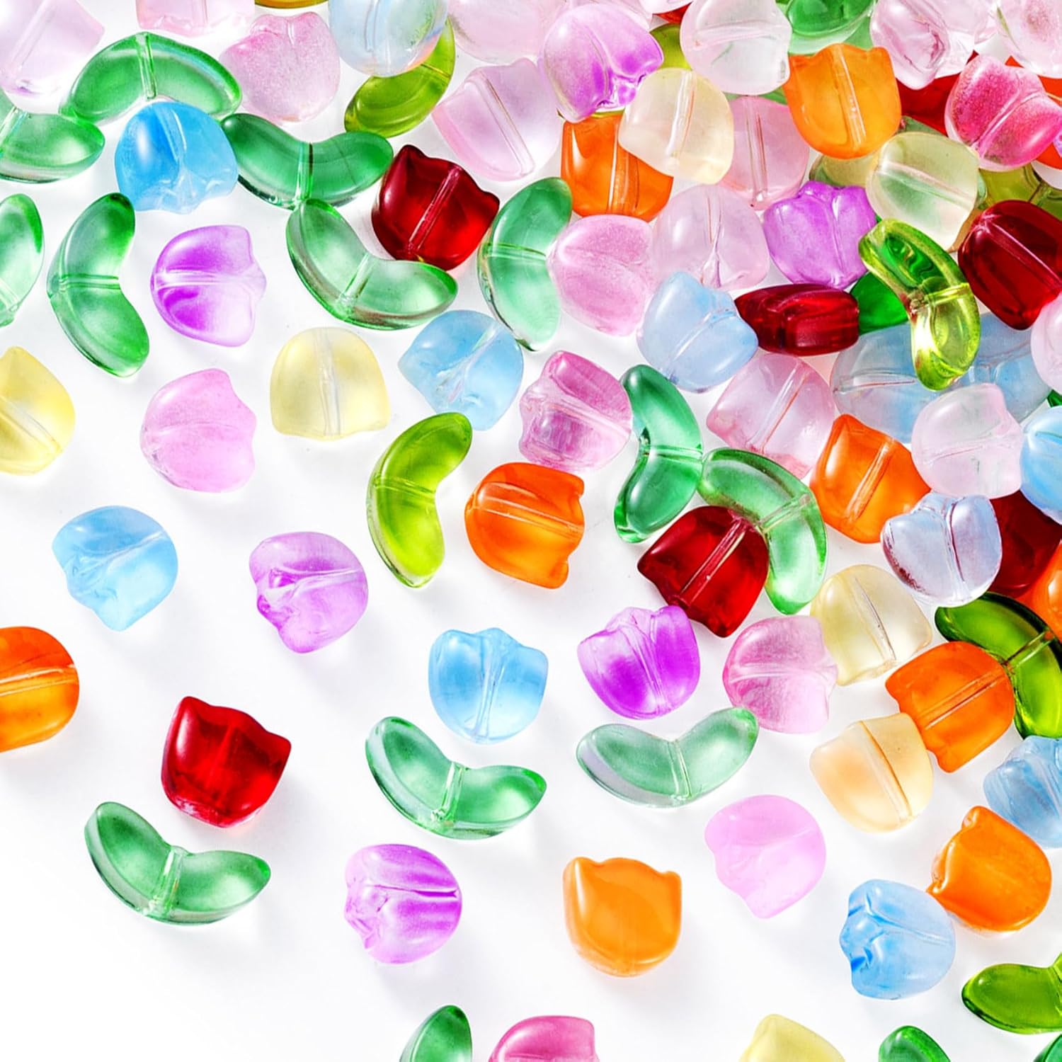 160pcs Tulip Flower Beads for Jewelry Making, Translucent Glass Floral Beads, Colorful Handcrafted Crystal Jewelry Charms for Making Necklaces Earrings Bracelets Badges DIY Crafts- Multicolor