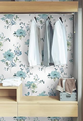 Miniatura 7 de Papel tapiz floral para despegar y pegar, papel tapiz floral de tinta azul para dormitorio, papel de contacto floral, papel tapiz autoadhesivo