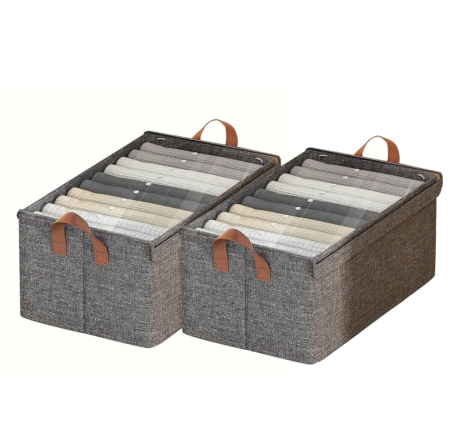 House of Quirk Durable Linen Closet Organizers and Foldable Flip Storage Baskets, Rectangle Storage Boxes for Pants, Shirt, Sweaters, Bra Panty, Socks (Pack 2, Dark Grey), Clothing