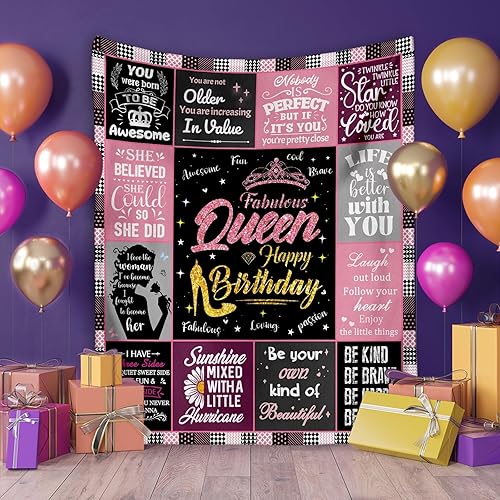 Miniatura 2 de Regalos de cumpleaños de reina para mujer, manta de forro polar única de feliz cumpleaños de 50 x 60 pulgadas, regalos divertidos de decoración de