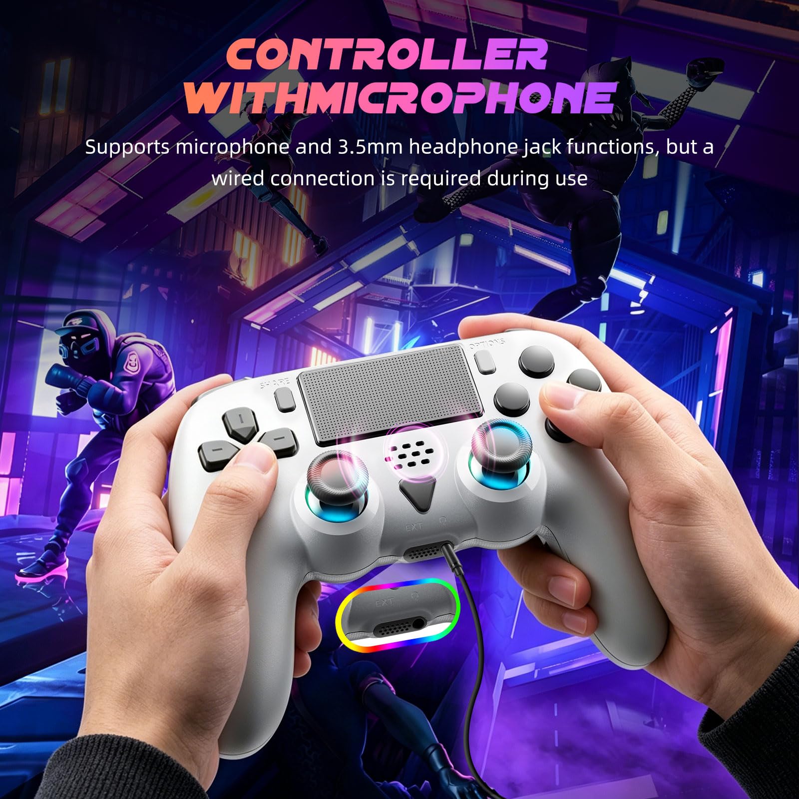 Vefacxy Manette sans fil pour PS5 avec RVB, boutons arrière programmables, macro et turbo – Manette Bluetooth avec microphone, capteur à 6 axes, prise audio 3,5 mm, compatible avec PS5 Pro/Slim/PC