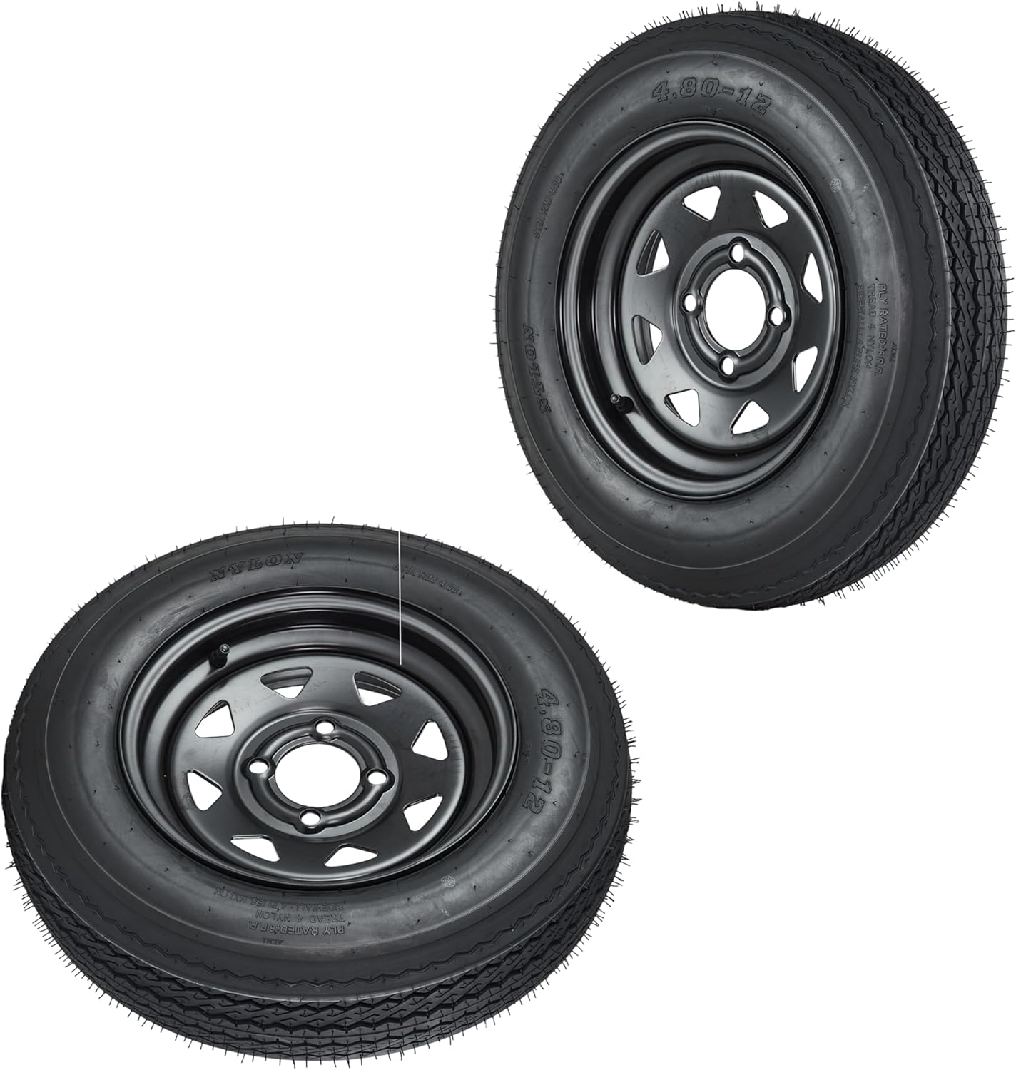 4.80-12 Trailer Tire with 12" Pre-Mounted Black Steel Wheel Rim Assembly, 4-Ply Rated for 4x8 Utility Boat Cargo Light-Duty Trailers