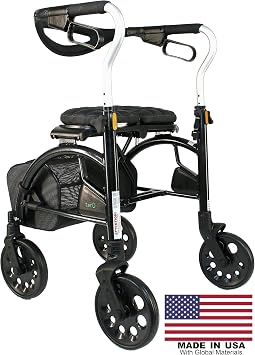 Evolution Xpresso Zero Lightweight Medical Walker Rollator with Seat, Large Wheels, Brakes, Backrest, Basket for Seniors Indoor Outdoor use (Tall)
