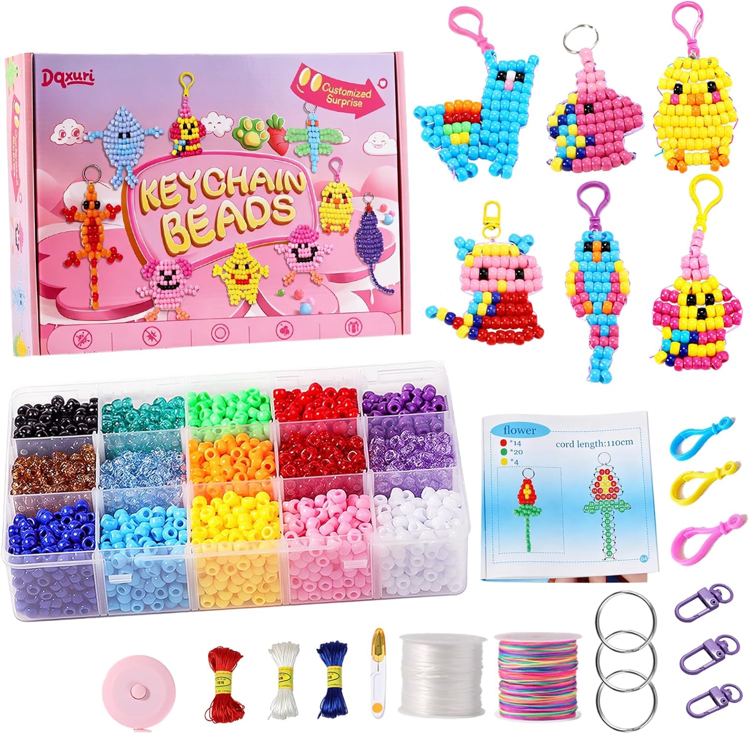 Pony Beads Bulk 4200+pcs Keychain Making Kits Bead for Crafts,Bead Pets for Beginners,15 Colors Kandi Beads for Jewelry Making Friendship Bracelet,Animal Kit DIY Gifts with Attractive Packaging