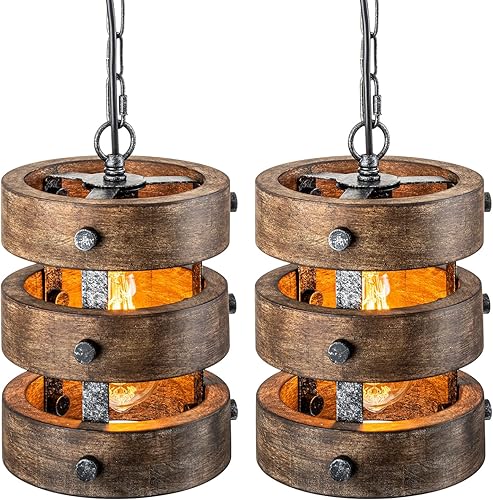 Paquete de 2 luces colgantes de madera de granja, isla de cocina, accesorios de iluminación para comedor, lámpara rústica sobre mesa, lámpara de
