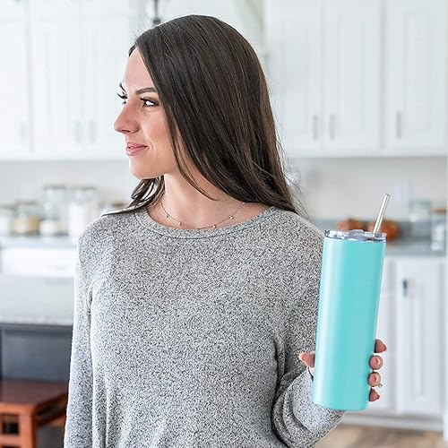 Miniatura 5 de STRATA CUPS Aqua Skinny Tumbler with Lid and Straw (4 Pack) - 20 Oz Double Wall Insulated Stainless Steel Slim Tumbler with Straw Cleaner, Reusable