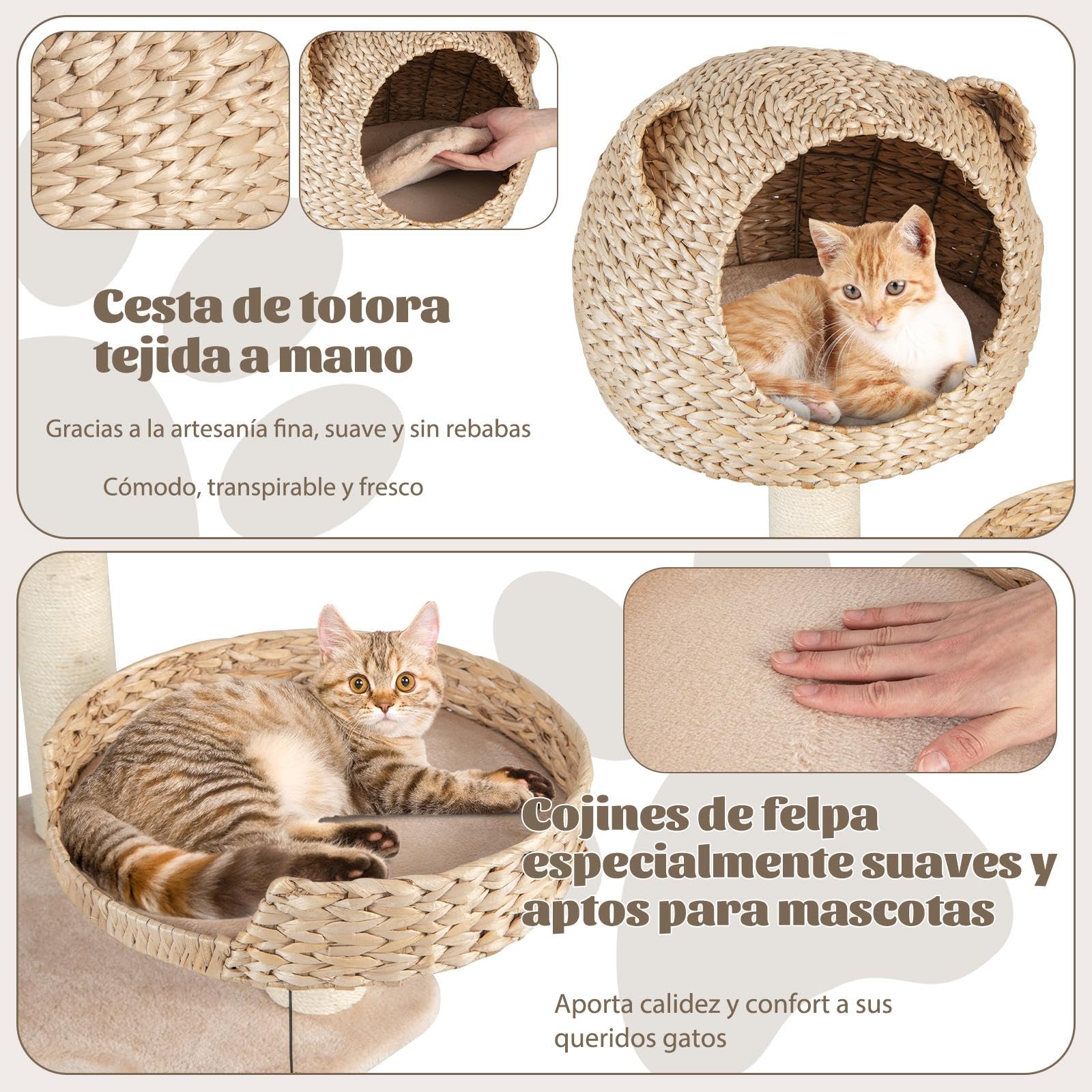 SOARS Rascador de varios niveles, 121 cm, con cueva y hamaca, 4 bolas y cama, árbol de escalada para gatos, estable