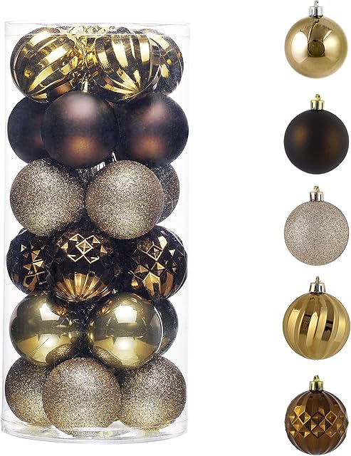 Valery Madelyn Christmas Baubles Set for Christmas Tree Decoration24pcs 6cm Classic Luxury Copper Gold Shatterproof Christmas Ball Ornaments