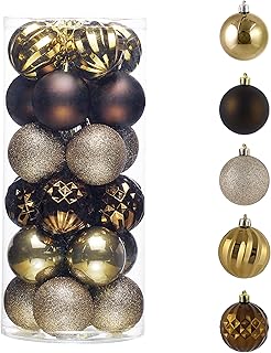 Valery Madelyn Christmas Baubles Set for Christmas Tree Decoration，24pcs 6cm Classic Luxury Copper Gold Shatterproof Christmas Ball Ornaments