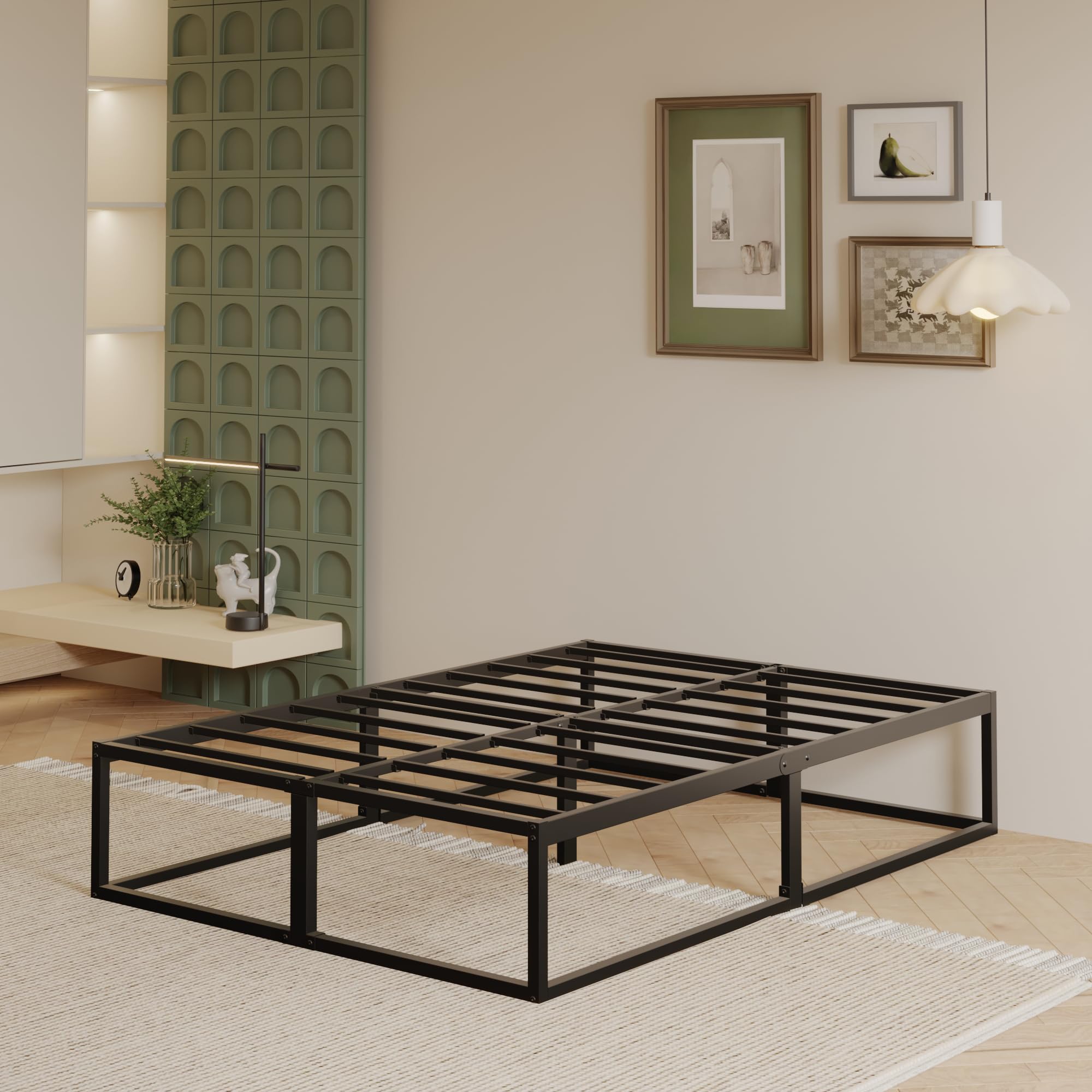 EMODA Bettgestell 180 x 200 cm mit lattenroste, 36cm hoch viel Stauraum, | Doppelbett viel Stauraum, Stabiles Metallbett, Einfache Montage, Geräuschlos, Schwarz